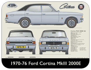 Ford Cortina MkIII 2000E 4dr 1970-76 Place Mat, Medium